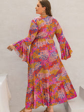 Plus Size Printed V-Neck Long Sleeve Maxi Dress OutfitFlow